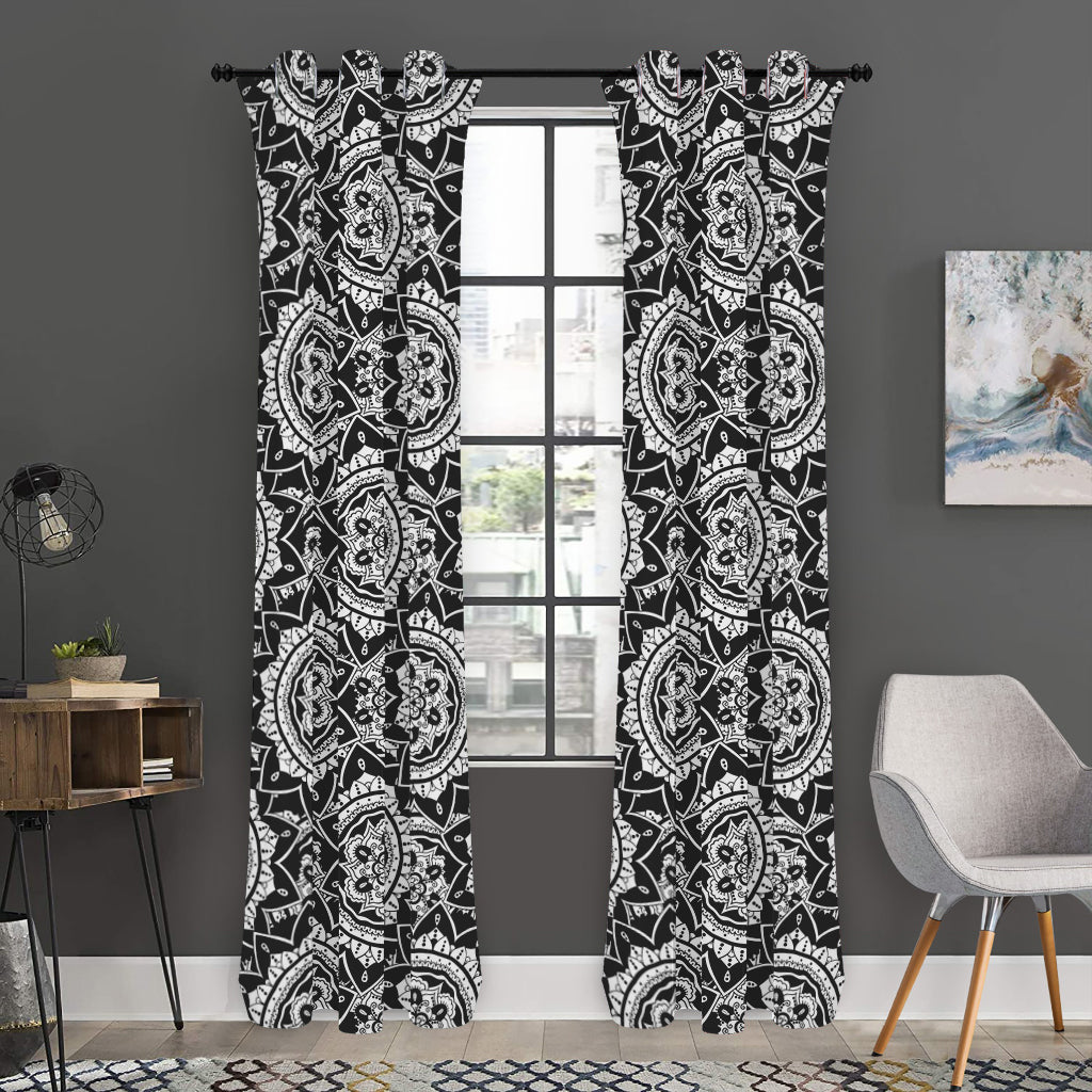 Black And White Boho Mandala Print Curtain