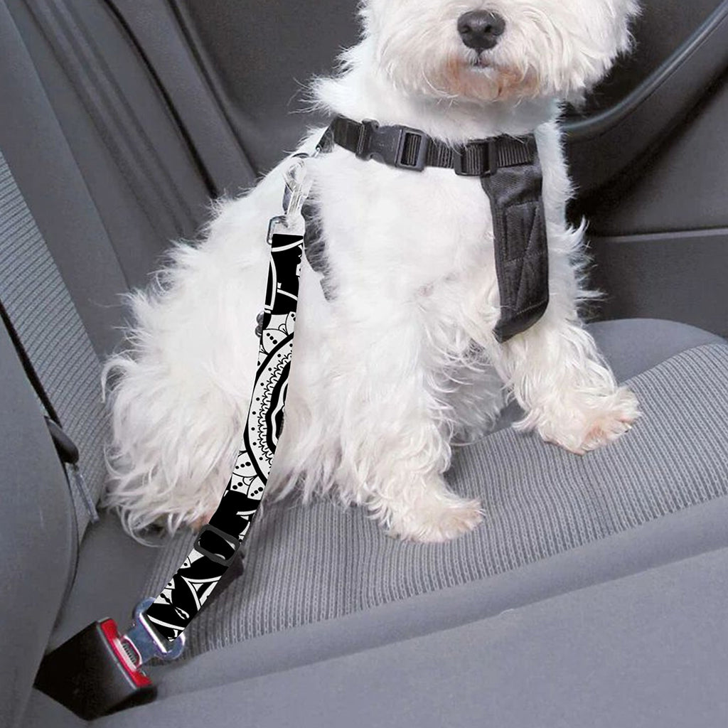 Black And White Boho Mandala Print Dog Seat Belt