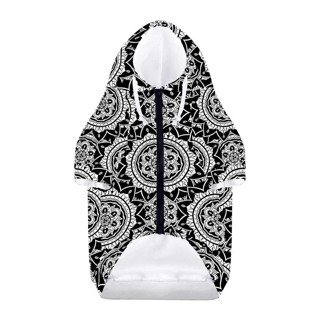 Black And White Boho Mandala Print Dog Zip Up Hoodie