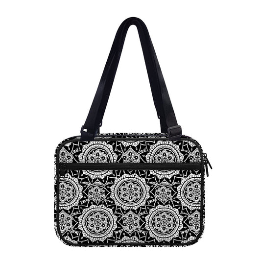 Black And White Boho Mandala Print Double Strap Bible Bag