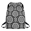 Black And White Boho Mandala Print Drawstring Backpack
