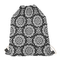 Black And White Boho Mandala Print Drawstring Bag