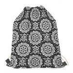 Black And White Boho Mandala Print Drawstring Bag