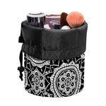Black And White Boho Mandala Print Drawstring Makeup Bag