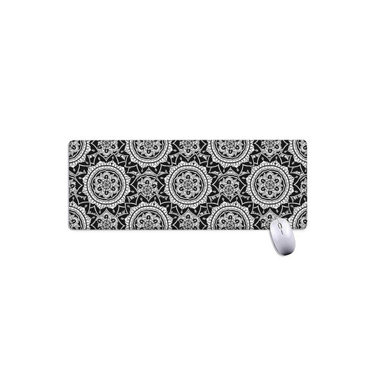 Black And White Boho Mandala Print Extended Mouse Pad