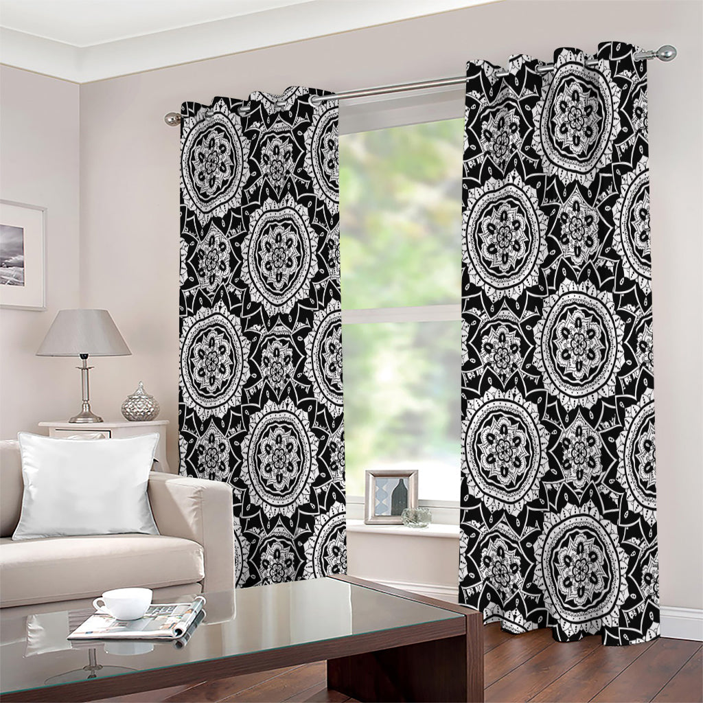 Black And White Boho Mandala Print Extra Wide Grommet Curtains