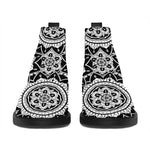 Black And White Boho Mandala Print Flat Ankle Boots