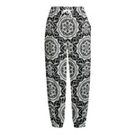 Black And White Boho Mandala Print Fleece Lined Knit Pants