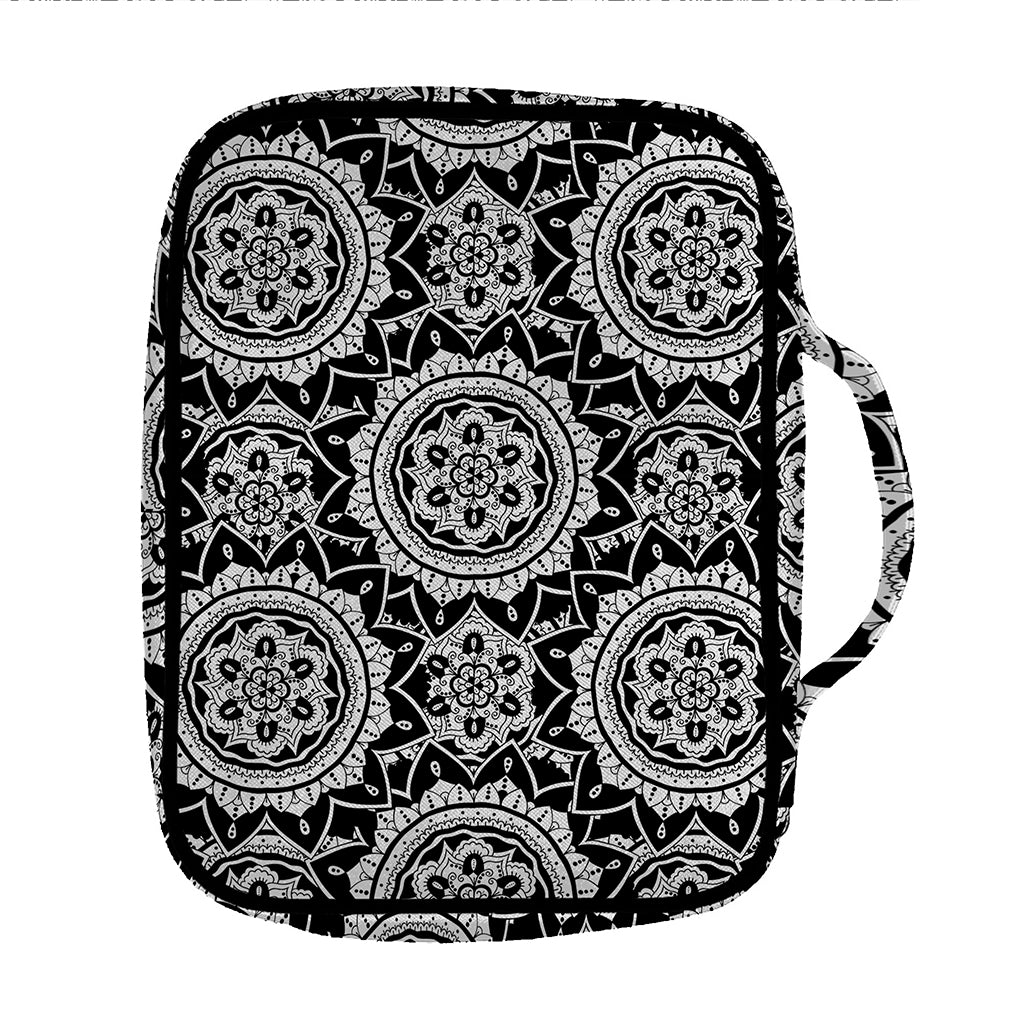 Black And White Boho Mandala Print Front Pocket Bible Bag