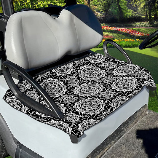Black And White Boho Mandala Print Golf Cart Seat Cover