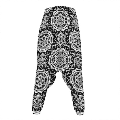 Black And White Boho Mandala Print Hammer Pants