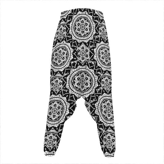 Black And White Boho Mandala Print Hammer Pants