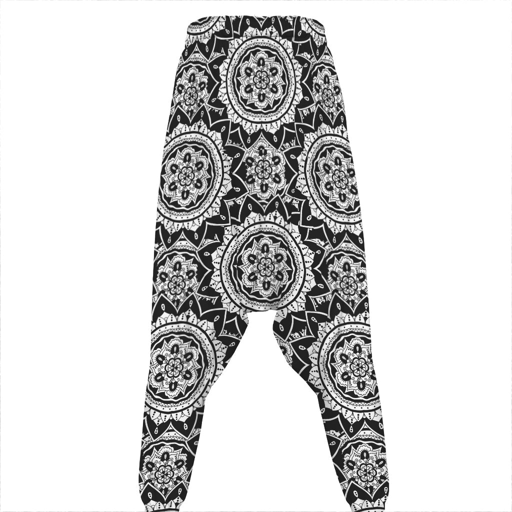 Black And White Boho Mandala Print Hammer Pants