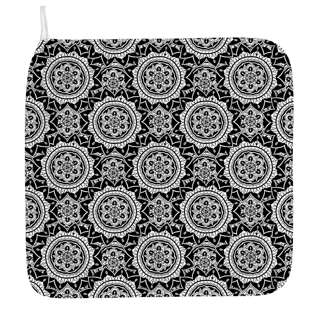Black And White Boho Mandala Print Hand Towel