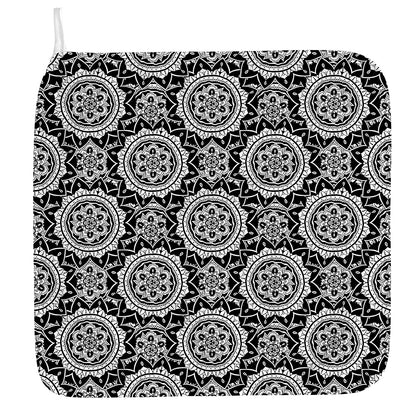 Black And White Boho Mandala Print Hand Towel