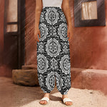 Black And White Boho Mandala Print Harem Pants