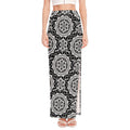 Black And White Boho Mandala Print High Slit Maxi Skirt