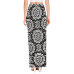 Black And White Boho Mandala Print High Slit Maxi Skirt