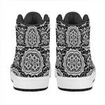 Black And White Boho Mandala Print High Top Leather Sneakers