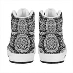 Black And White Boho Mandala Print High Top Leather Sneakers