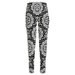 Black And White Boho Mandala Print High-Waisted Pocket Leggings