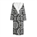 Black And White Boho Mandala Print Hooded Bathrobe