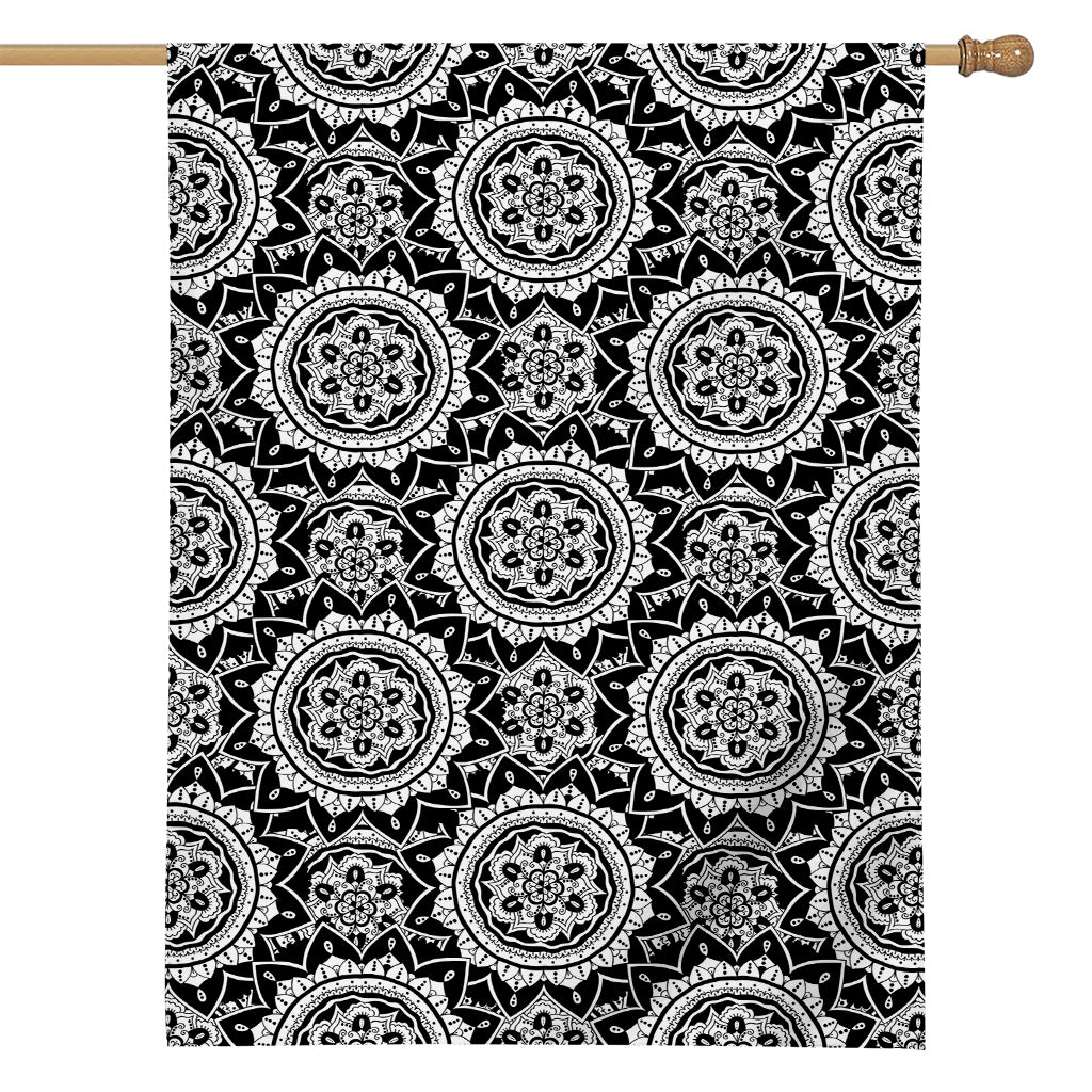 Black And White Boho Mandala Print House Flag