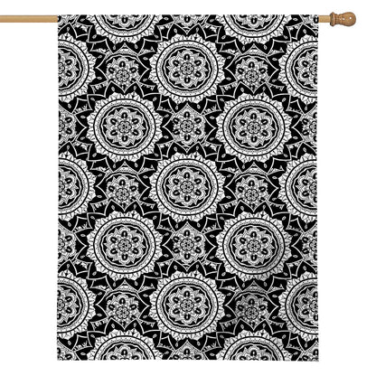 Black And White Boho Mandala Print House Flag