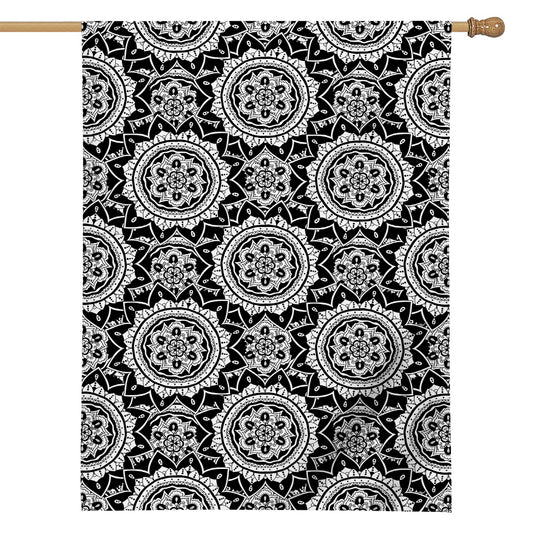 Black And White Boho Mandala Print House Flag