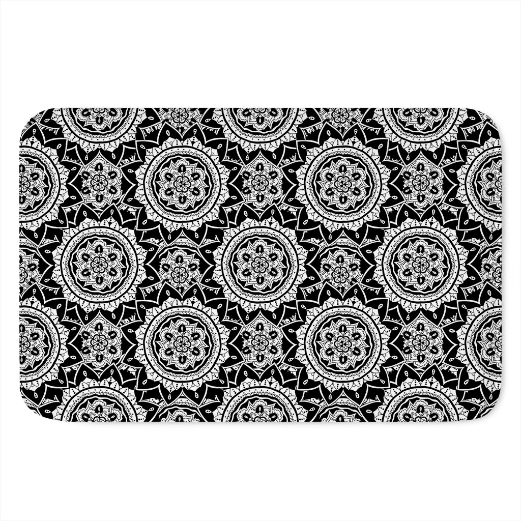 Black And White Boho Mandala Print Indoor Door Mat