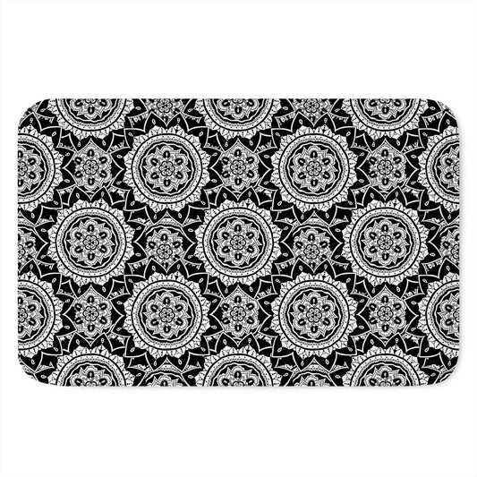 Black And White Boho Mandala Print Indoor Door Mat