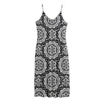 Black And White Boho Mandala Print Jersey Midi Cami Dress