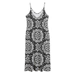 Black And White Boho Mandala Print Jersey Midi Cami Dress