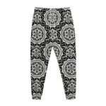 Black And White Boho Mandala Print Jogger Pants