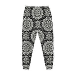 Black And White Boho Mandala Print Jogger Pants