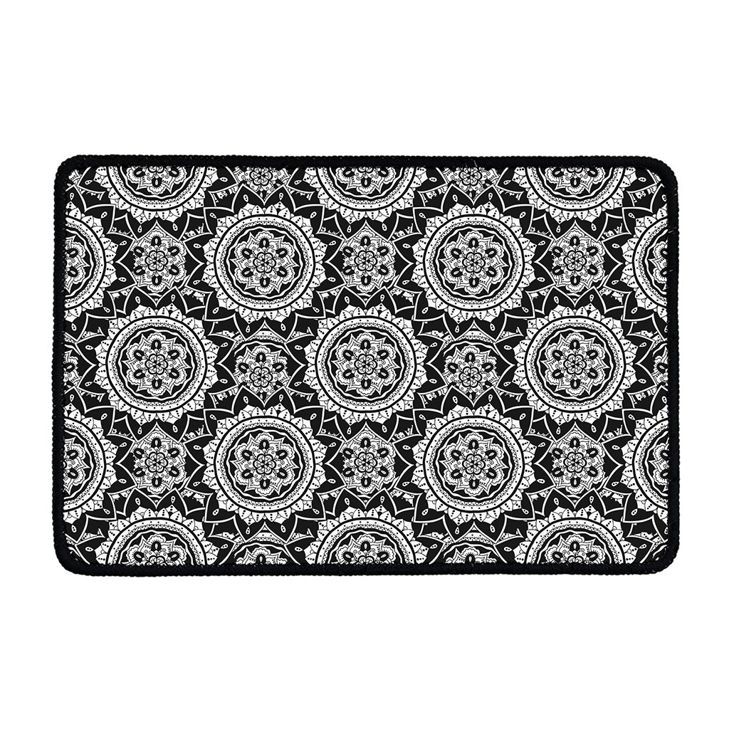 Black And White Boho Mandala Print Kitchen Mat