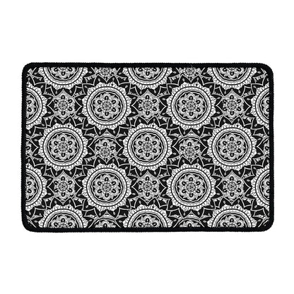 Black And White Boho Mandala Print Kitchen Mat