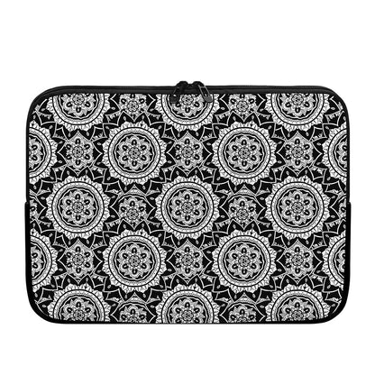 Black And White Boho Mandala Print Laptop Sleeve