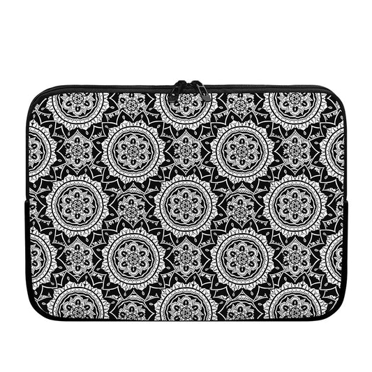 Black And White Boho Mandala Print Laptop Sleeve