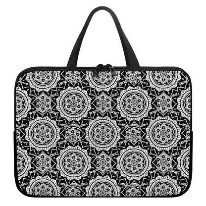 Black And White Boho Mandala Print Laptop Sleeve With Handle