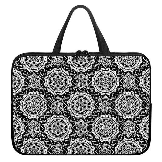 Black And White Boho Mandala Print Laptop Sleeve With Handle