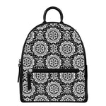 Black And White Boho Mandala Print Leather Backpack