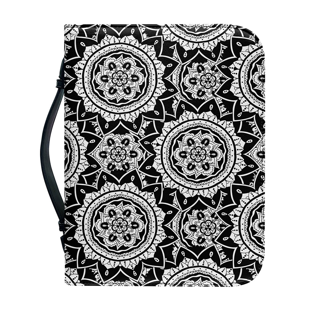 Black And White Boho Mandala Print Leather Bible Cover
