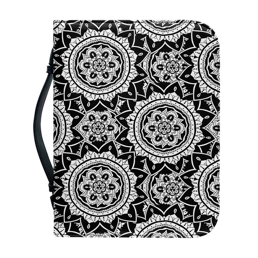 Black And White Boho Mandala Print Leather Bible Cover
