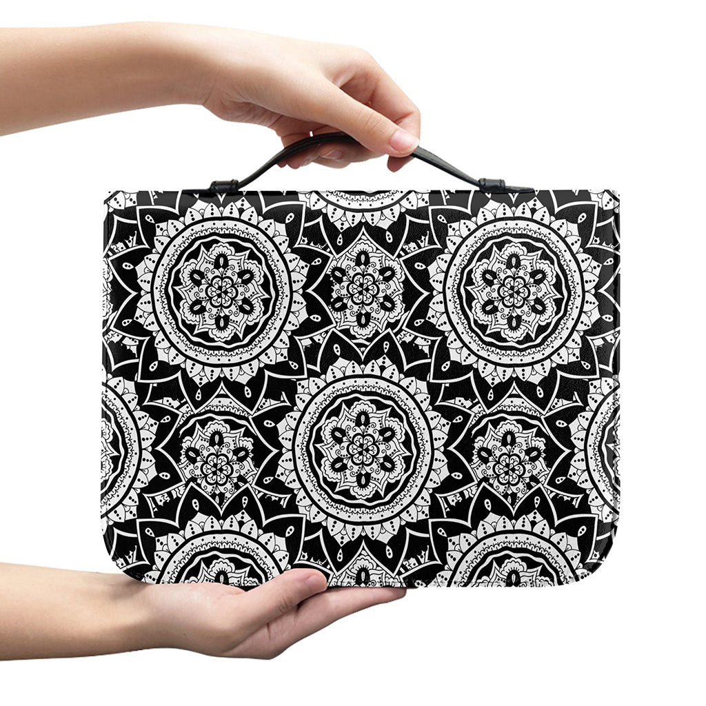 Black And White Boho Mandala Print Leather Bible Cover