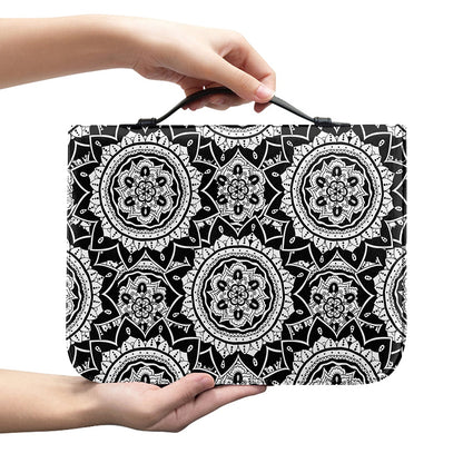 Black And White Boho Mandala Print Leather Bible Cover