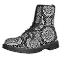 Black And White Boho Mandala Print Lace-Up Boots