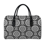 Black And White Boho Mandala Print Leather Duffle Bag