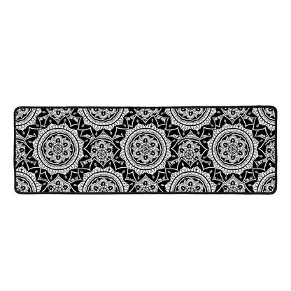 Black And White Boho Mandala Print Long Kitchen Mat