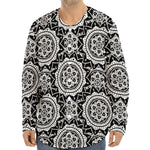 Black And White Boho Mandala Print Long Sleeve Baseball Jersey